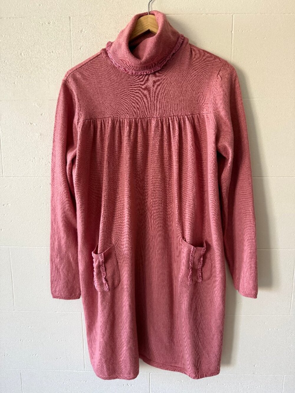 April Cornell | Vintage Pink Coquette Tunic Dress Turtleneck Lace | Large
